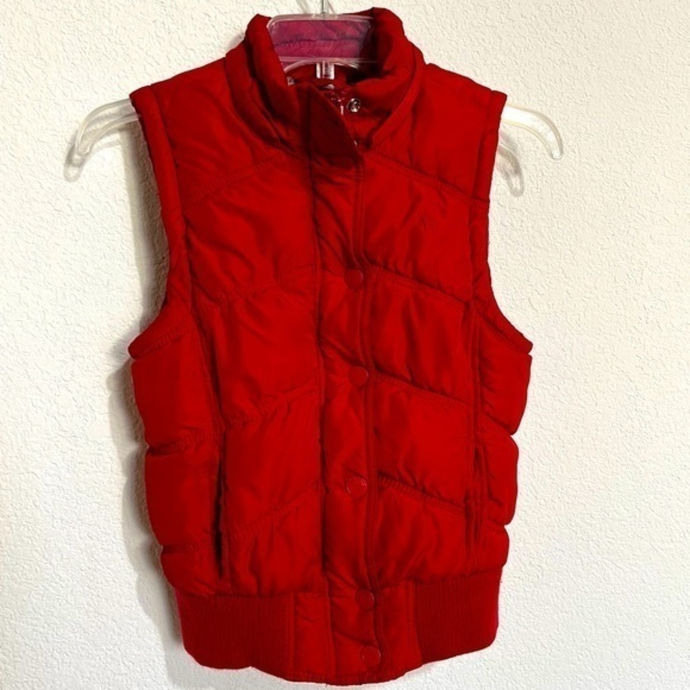 Aeropostale Red Quilted Flannel Lined Puffer Vest Mock Collar Pockets Size Small